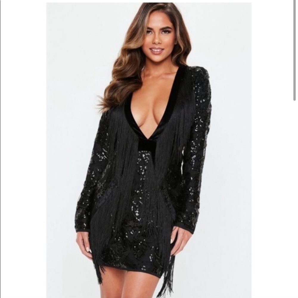 Sequin / Fringe V Cut Dress
